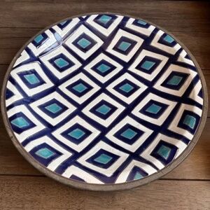 Decorative Ceramic Bowl By Three Hands Corp. Blue Diamond 17" Diameter
